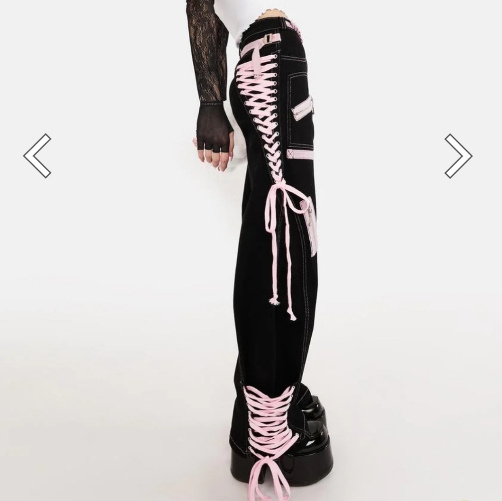 Dollskill Current Mood What Really Matters Pink Lace Up Pants